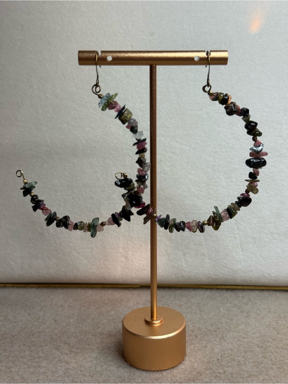 Multicolor Tourmaline Chip Hoop Earrings - Handmade NWT